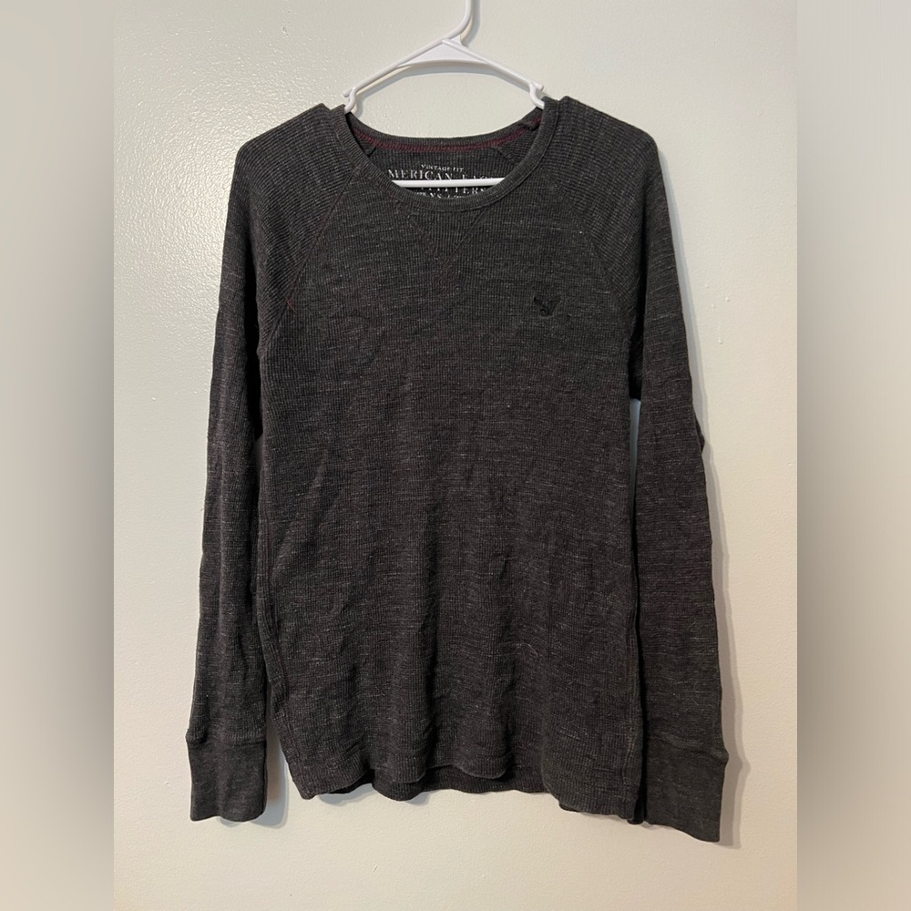 American Eagle Mens Vintage Fit Charcoal Gray Thermal Sweater XS‎ 100% cotton